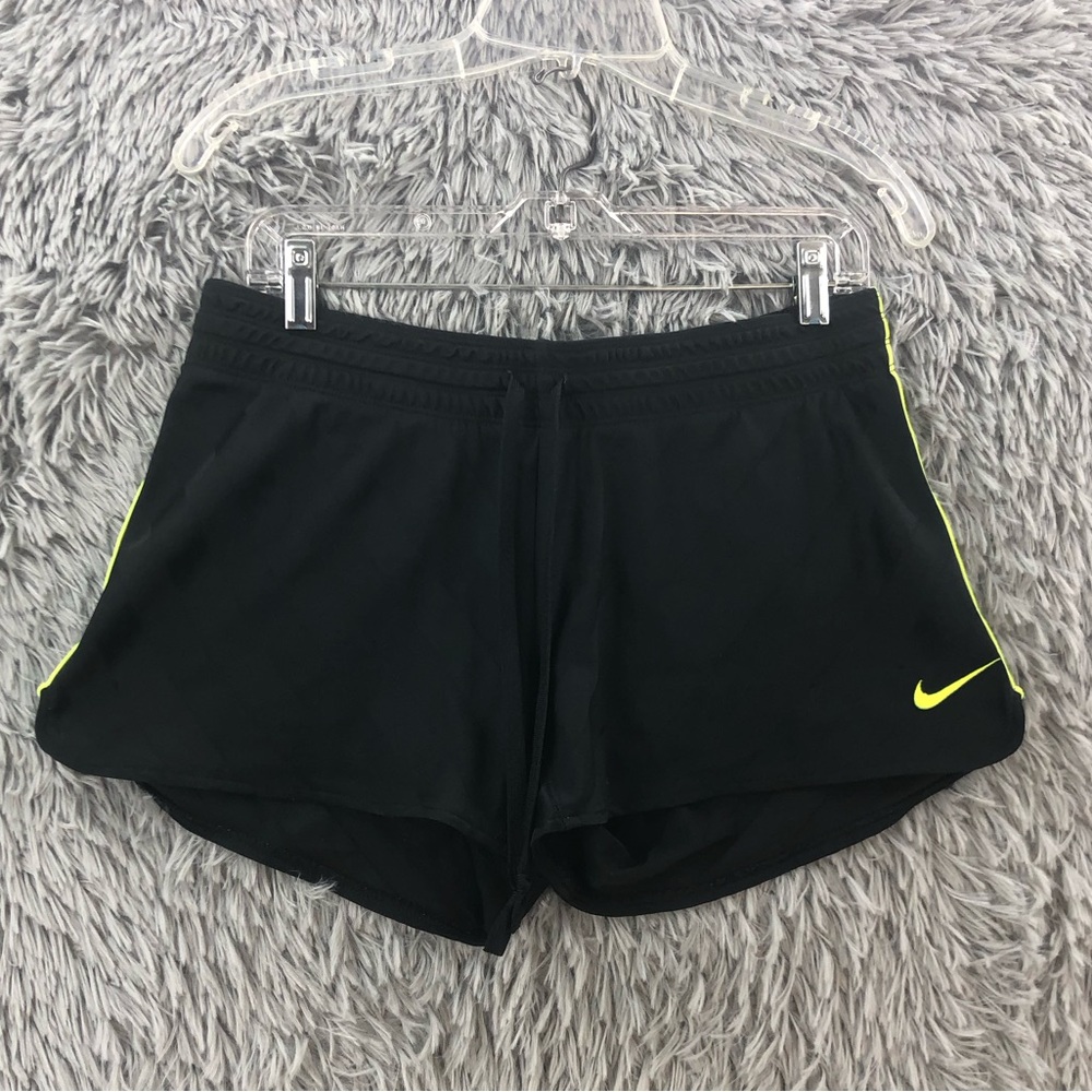 Nike Shorts Womens Large Dri Fit Black Striped Drawstring Waist Black Athletic